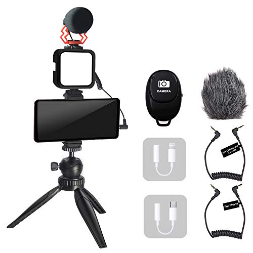 Video Vlogging Kit with Microphone, Tripod, and LED Light