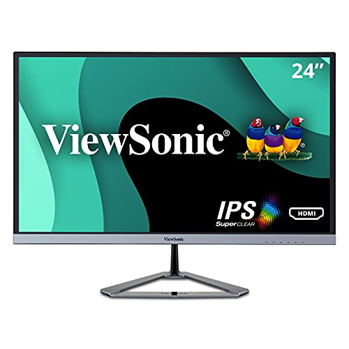 ViewSonic VX2476-SMHD 24 Inch 1080p Widescreen IPS Monitor with Ultra-Thin Bezels, HDMI and DisplayPort, Black/Silver