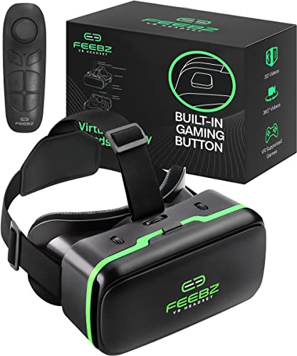 Virtual Reality Headset for Kids - for Android | Includes Built-in Button + Remote Controller for Android | VR Goggles Set for Phones 4.5"-6.5" - Green