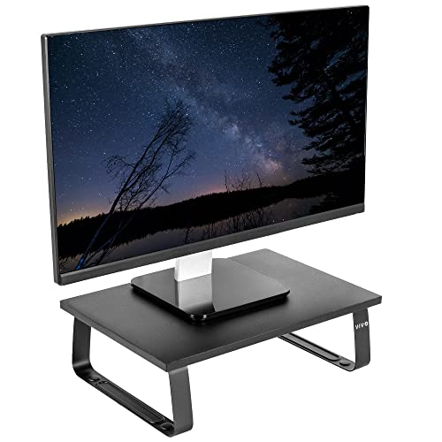 VIVO 15 inch Monitor Stand, Wood and Steel Desktop Riser, Screen, Keyboard, Laptop, Small TV Ergonomic Desk and Tabletop Organizer, Black, STAND-V000DS