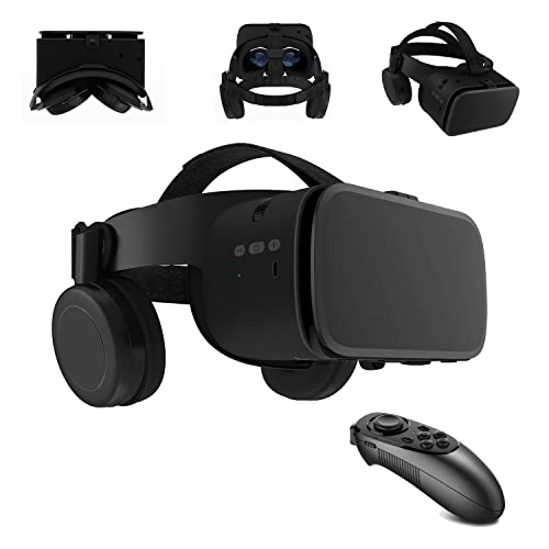 VR Headset Compatible with iPhone & Android Phone - Universal Virtual Reality Goggles with Remote Control - 3D VR Glasses Play Mobile Games Watch 3D Movies Gift for Adults/Kids Eye Protection (Black)