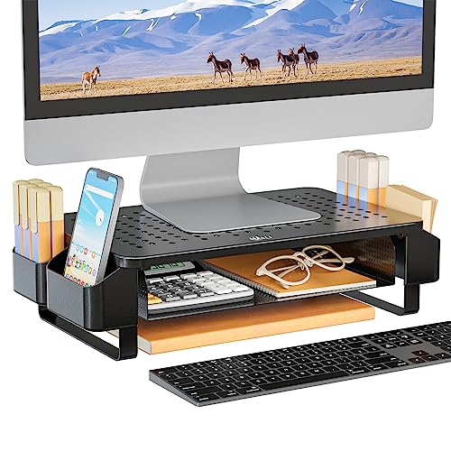 WALI Monitor Stand with Drawer and Side Storage Pockets