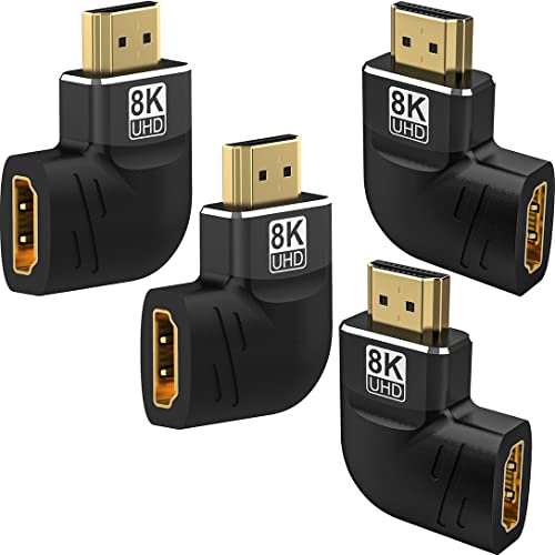 Warmstor 8K HDMI Flat Adapter 90 Degree and 270 Degree 4 Pack, HDMI Right Angle Adapter Male to Female HDMI 2.1 Cable Adapter Support 8K@60Hz, 4K@120Hz, HDR, eARC for HDTV Switch Laptop PS4 PS5 Xbox