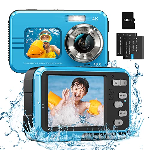 Waterproof Camera with Dual Screens and 64GB Card