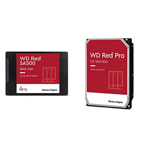 Western Digital 4TB WD Red SA500 NAS 3D NAND Internal SSD - SATA III 6 Gb/s, 2.5"/7mm, Up to 560 MB/s - WDS400T1R0A & 4TB WD Red Pro NAS Internal Hard Drive HDD, 3.5" - WD4003FFBX