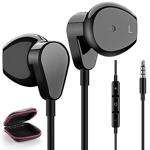 Wired Earbuds Noise Cancelling 3.5mm Jack Headphones with Microphone Volume Control Magnetic Earphones in Ear for Samsung Galaxy A03s A23 S10 iPad iPod Moto G Power Pure Google Pixel 4a 3a 5a Black