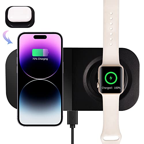 Wireless Charger, 2 in 1 Wireless Charging Pad, Fast Dual Wireless Charging Station for iPhone 14/13/12/11Pro/Pro Max/Mini/XS Max/XR/XS/X/8/8P, Samsung,iWatch,AirPods/Galaxy Buds (Black)