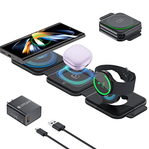 Wireless Charger for Samsung,RELAXYO Foldable 3 in 1 Fast Wireless Charging Pad Travel Station