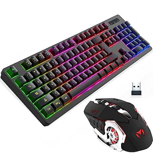 Wireless RGB Gaming Keyboard and Mouse - Rechargeable RGB Backlit Keyboard Mouse