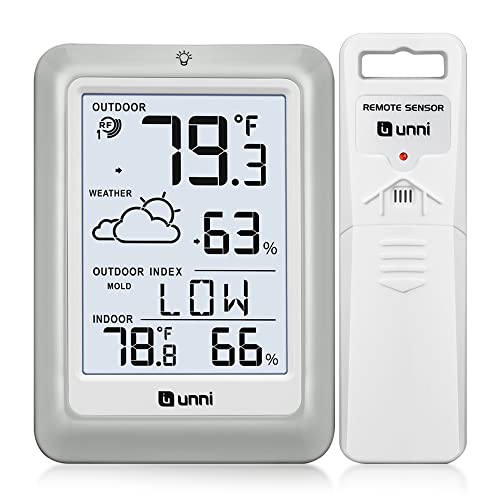 Geevon Indoor Outdoor Thermometer Wireless Digital Thermometer Room Temperature Gauge with Time, High and Lows, 200ft/60m Range Temperature Monitor(