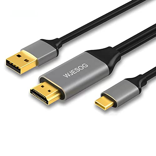 WJESOG HDMI to USB C Adapter Cable 6.6ft 4K@60Hz with USB Power Adapter,HDMI Male to Type C Male Converter Support Touch for New MacBook Pro,Mac Air,Nreal Air VR