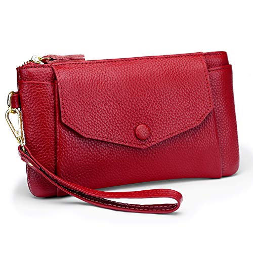 YALUXE Women's Genuine Leather Wristlet Wallet with Crossbody Strap