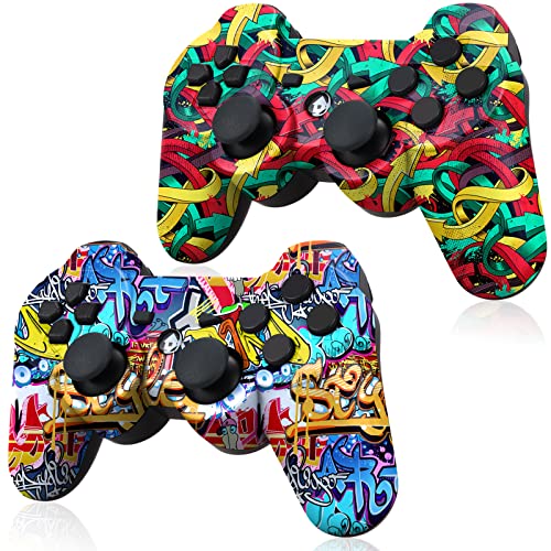 Yinjie PS3 Controller, Wireless PS3 Controller 2 Pack, Built in 800mAh Large Capacity Battery, with 2 USB Cables, Perfect Replacement for Sony Playstation 3 Controller, Graffiti Style