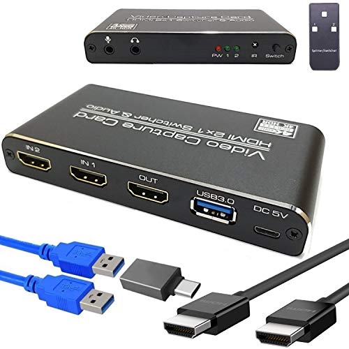 YOTOCAP 4K 60fps HDMI 2 in 1 Out to USB3.0 Game Video Capture Card with Microphone Input, Audio Output, Record up to 1080p Full HD, Broadcast Live Stream and Record Grabber Converter