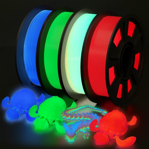 YOUSU 3D Printer Filament Bundle, Glow in The Dark Filament Multicolor, Green, Blue, Red and Rainbow, PLA Filament 1.75 mm, Dimensional Accuracy +/- 0.03 mm, 250g X 4 Pack