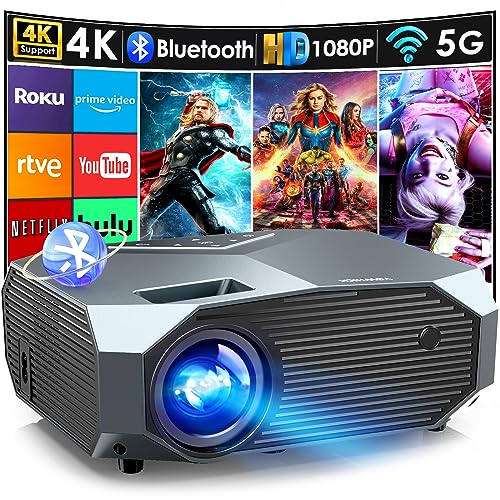 YOWHICK Projector with 5G WiFi and Bluetooth, 10000L Native1080P Outdoor Portable Video Projector