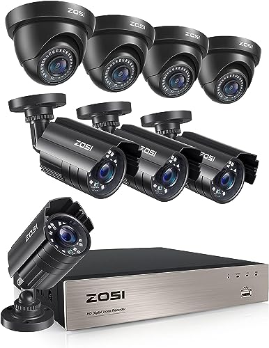 ZOSI 5MP Lite Home Security Camera System with 1TB Hard Drive,8CH H.265+ CCTV DVR,8pcs 1080P 1920TVL Weatherproof Surveillance Cameras,80ft Night Vision,Motion Alert,Remote Access for 24/7 Recording