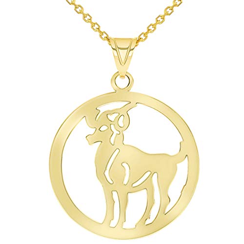 14k Yellow Gold Aries Zodiac Pendant Necklace