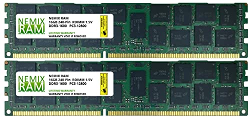 32GB Kit (2x16GB) DDR3-1600MHz PC3-12800 ECC RDIMM 2Rx4 1.5V Registered Server Memory by NEMIX RAM