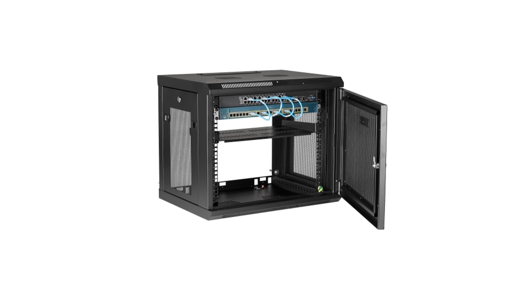 Navepoint 12U Wall Mount Open Frame 19 Server Equipment Rack Threaded 16 inch Depth Black