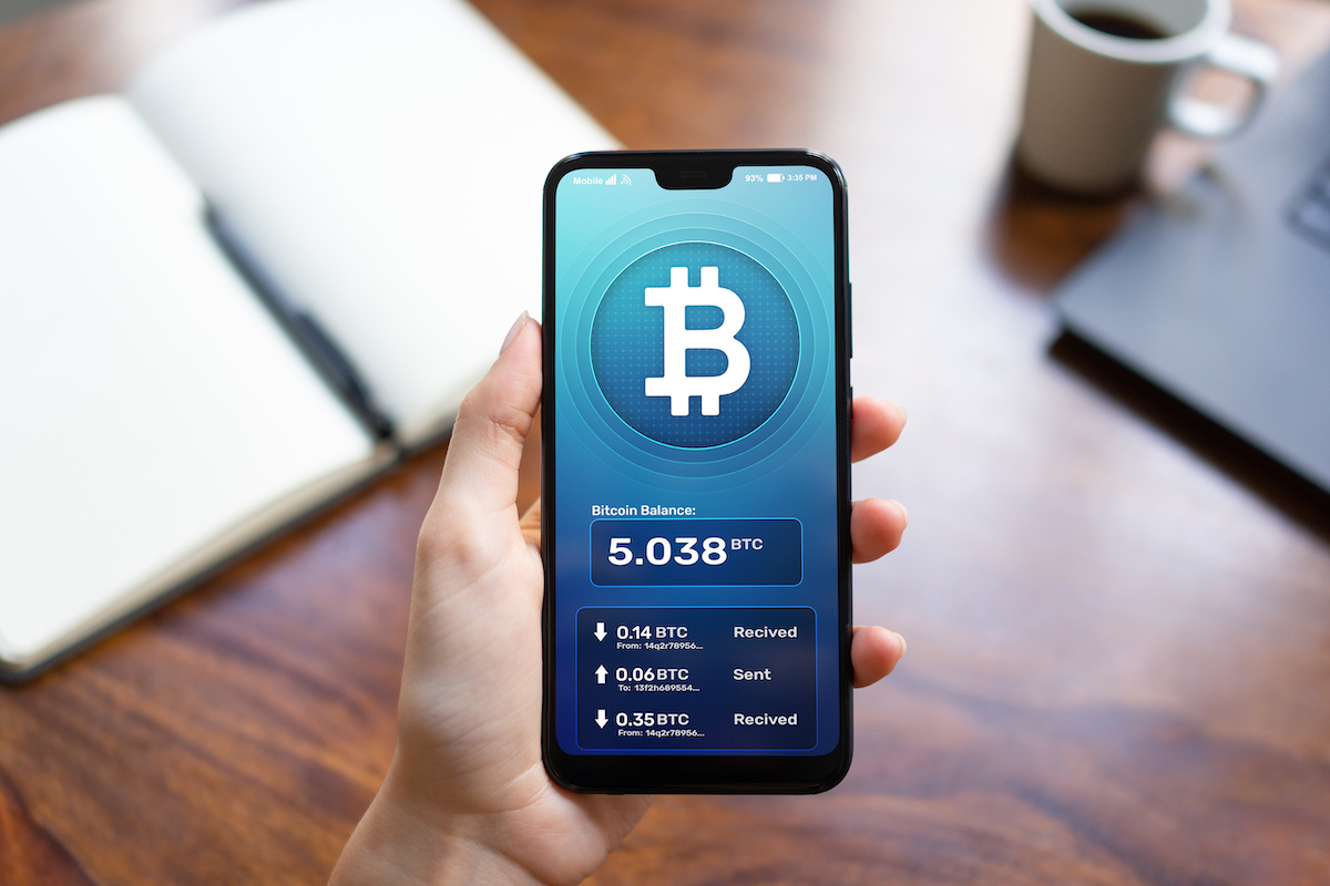 Bitcoin wallet interface on smartphone screen