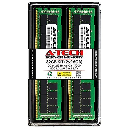 A-Tech 32GB Kit (2x16GB) DDR4 2133MHz PC4-17000 ECC RDIMM 2Rx4 1.2V Dual Rank ECC Registered DIMM 288-Pin Server & Workstation RAM Memory Upgrade Modules (A-Tech Enterprise Series)