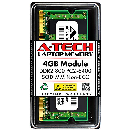 A-Tech 4GB DDR2 800MHz SODIMM PC2-6400 1.8V CL6 200-Pin Non-ECC Unbuffered Laptop RAM Memory Upgrade Module