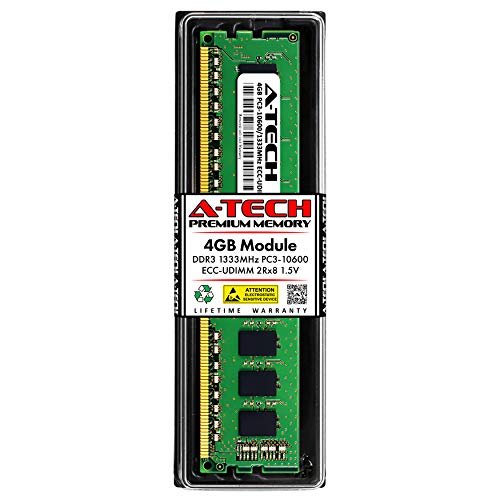A-Tech 4GB Replacement for Hynix HMT351U7CFR8C-H9 - DDR3 PC3-10600 1333MHz ECC Unbuffered UDIMM - Single Server Memory RAM Stick (HMT351U7CFR8C-H9-ATC)