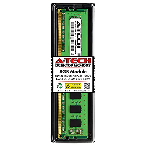 A-Tech 8GB DDR3/DDR3L 1600MHz PC3L-12800 (PC3-12800) CL11 DIMM 2Rx8 1.35V 240-Pin Non-ECC UDIMM Desktop RAM Memory Module