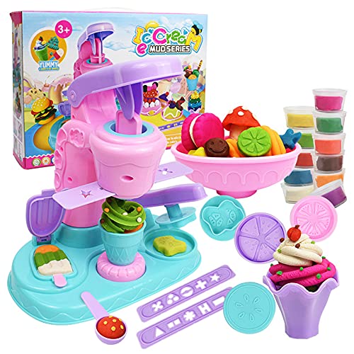 Color Dough Playset with Ice Cream Maker and 12 Cans Dough for Kids