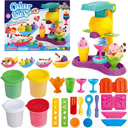GOVOY Color Dough Set - Kitchen Creations Ice Cream Maker Color Dough Tools and Molds for Kids