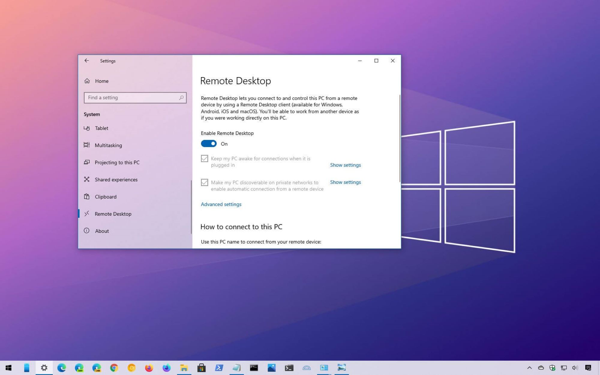 How To Enable Remote Desktop On Windows 10