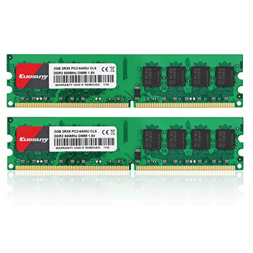 Kuesuny 4GB Kit (2x2GB) DDR2 800MHz DIMM PC2-6300 PC2-6400 1.8V CL6 240-Pin Unbuffered Non-ECC UDIMM Desktop RAM Memory Supports Dual Channel
