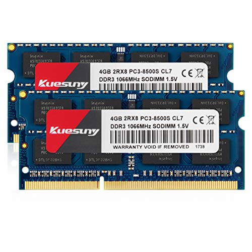 Kuesuny 8GB kit (2x4GB) DDR3 1066MHz/1067MHz PC3-8500 SODIMM RAM Upgrade for Late 2008, Early/Mid/Late 2009, Mid 2010 MacBook, MacBook Pro, iMac, Mac Mini