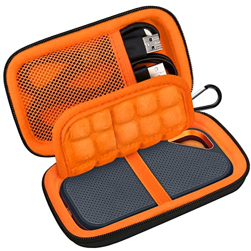 Lacdo Hard Carrying Case for SanDisk Extreme Pro/SanDisk Extreme Portable External SSD 500GB 1TB 2TB 4TB USB-C Solid State Drive EVA Shockproof Protective Storage Travel Bag, Black+Orange