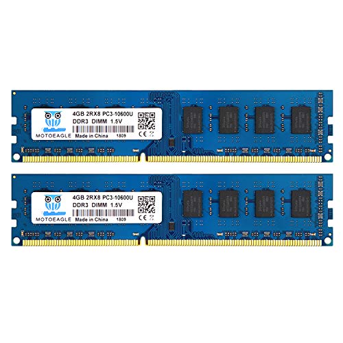 motoeagle 8GB Kit (2x4GB) DDR3 1333MHz UDIMM 4GB PC3-10600U 2RX8 PC3 1333 DDR3 10600 CL9 1.5V 240-PIN Non-ECC Unbuffered Desktop Memory RAM Module