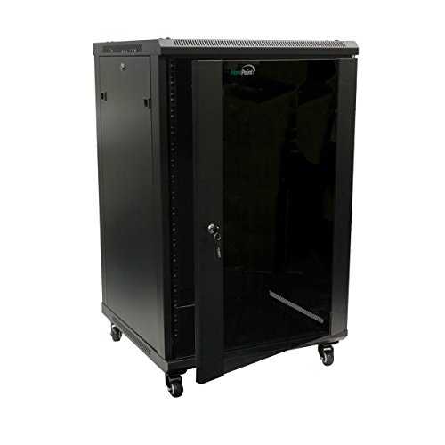 NavePoint 18U Server Cabinet Wall Mount Rack Enclosure with Caster Wheels, 2 Fans, Locking Glass Door, Removable Side Panels