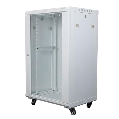 NavePoint 22U Network Cabinet - White 19” Rack with Glass Door
