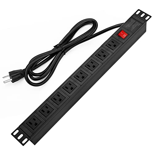 Rack-Mount Power Strip with 8 Wide-Spaced Outlets, 300J Surge Protection (Black 6FT)