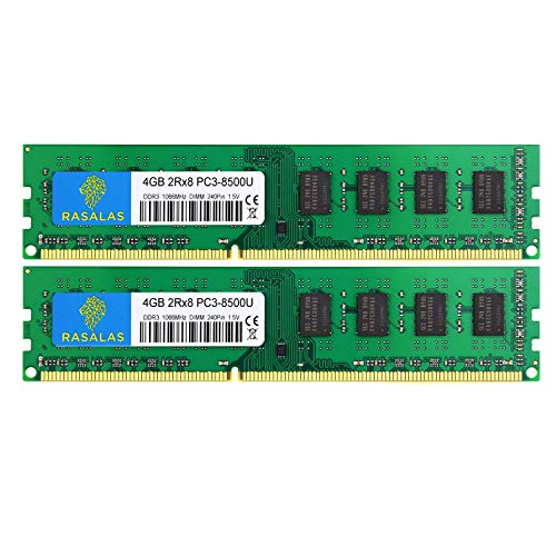 Rasalas 8GB DDR3 Kit (2x4GB) PC3-8500 DDR3 1066 Mhz DDR3 8GB Udimm DDR3 Ram 2Rx8 1.5V CL7 Desktop Comuter Ram Memory Modules Upgrade