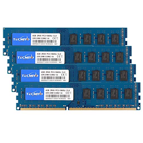 TECMIYO Ram 16GB Kit (4x4GB) DDR3 1333MHz UDIMM Desktop Memory Ram Module