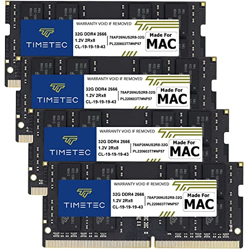Timetec 128GB KIT(4x32GB) Compatible for Apple DDR4 2666MHz for Mid 2020 iMac (20,1/20,2) / Mid 2019 iMac (19,1) 27-inch w/Retina 5K Display PC4-21333 / PC4-21300 CL19 SODIMM Memory MAC RAM Upgrade
