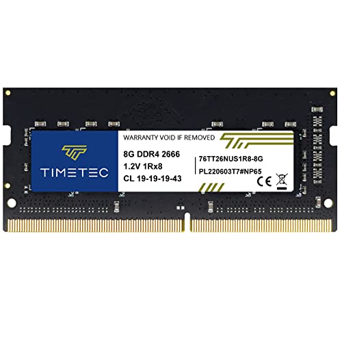 Timetec 8GB DDR4 2666MHz PC4-21300 Non-ECC Unbuffered 1.2V CL19 1Rx8 Single Rank 260 Pin SODIMM Laptop Notebook PC Computer Memory RAM Module Upgrade (8GB)