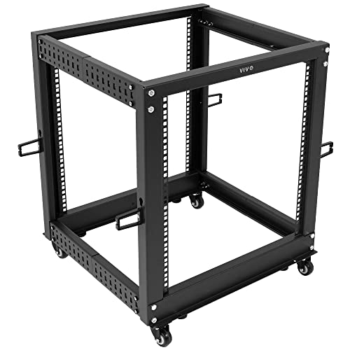 VIVO 12U Freestanding Open Frame Server Rack, 22 to 40 inch Adjustable Depth, Mobile Cart for Servers and Networking AV Equipment, Black, CART-SR12U