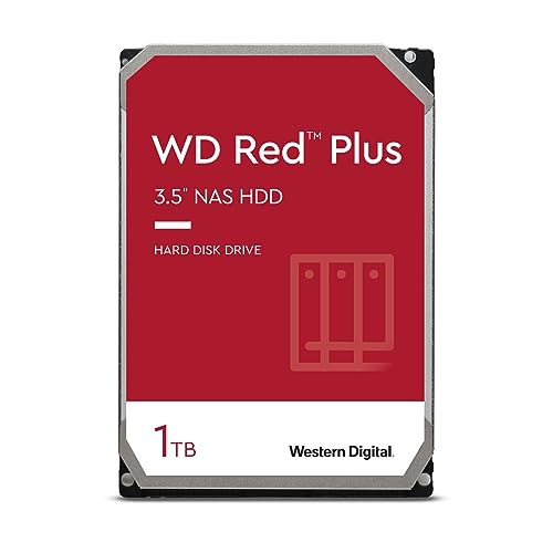 Western Digital 1TB WD Red Plus NAS Internal Hard Drive HDD - 5400 RPM, SATA 6 Gb/s, CMR, 64 MB Cache, 3.5" - WD10EFRX