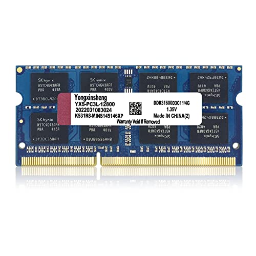 Yongxinsheng DDR3 / DDR3L 4GB Laptop RAM 1600MHz PC3L/PC3-12800 SODIMM Non-ECC Unbuffered 1.35V/1.5V 2Rx8 Dual Rank 204 Pin CL11 Notebook Computer Memory Upgrade Module(Blue)
