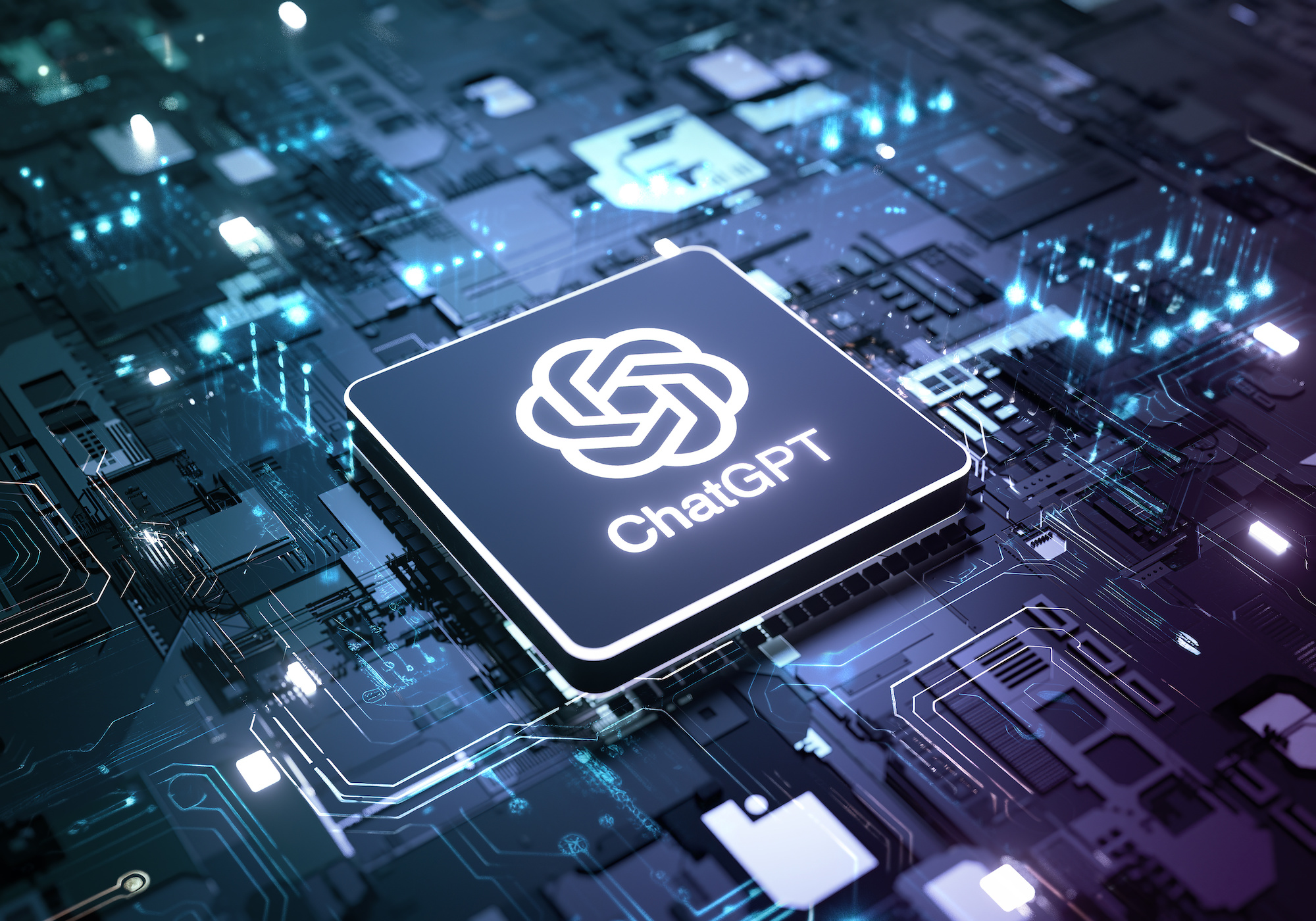 ChatGPT chipset processor concept on circuit board