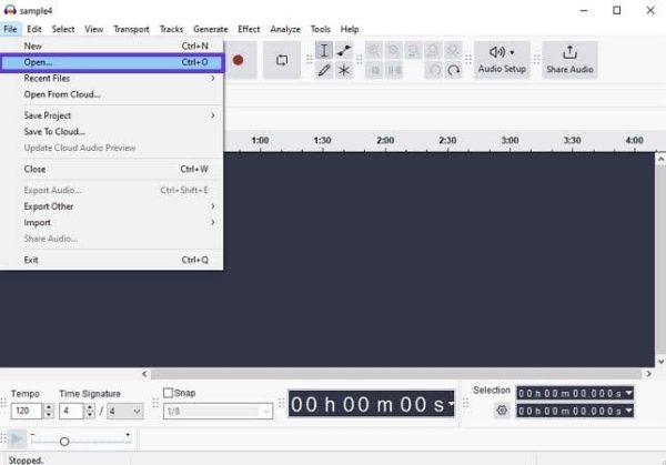 access open option in audacity