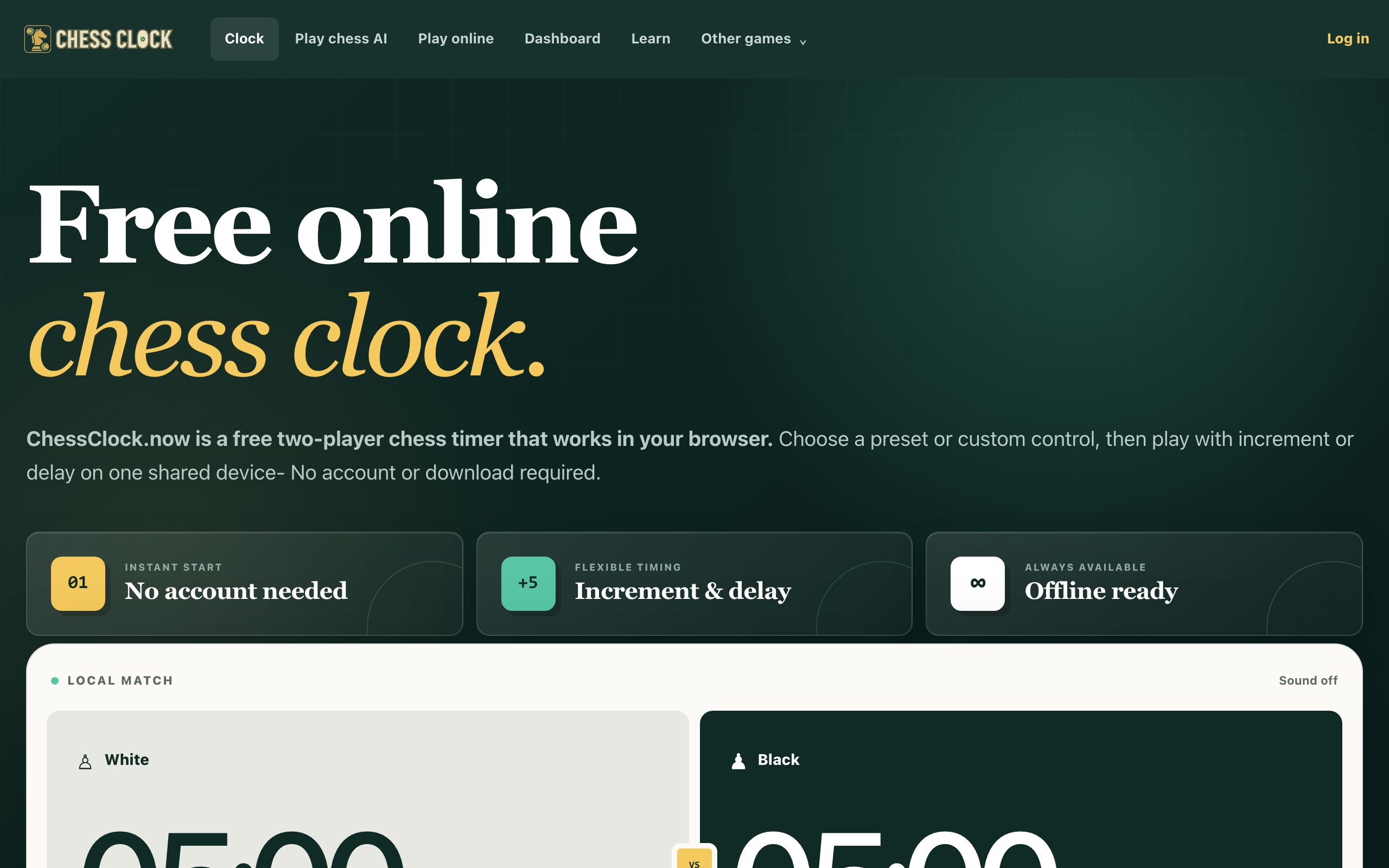 Chess With a Free Online Clock being played at chessclock.now in a browser