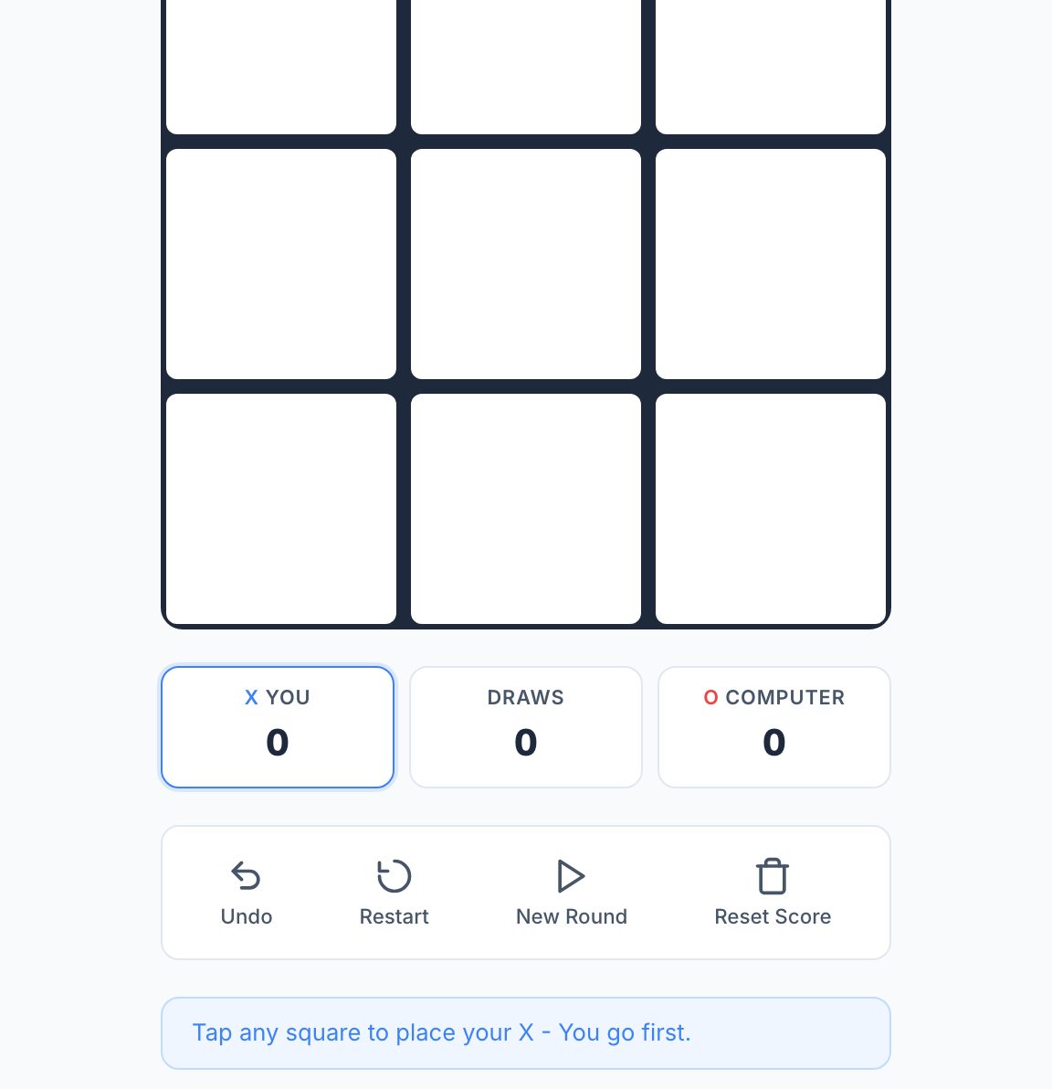 Tic Tac Toe being played at tictactoe.now in a browser